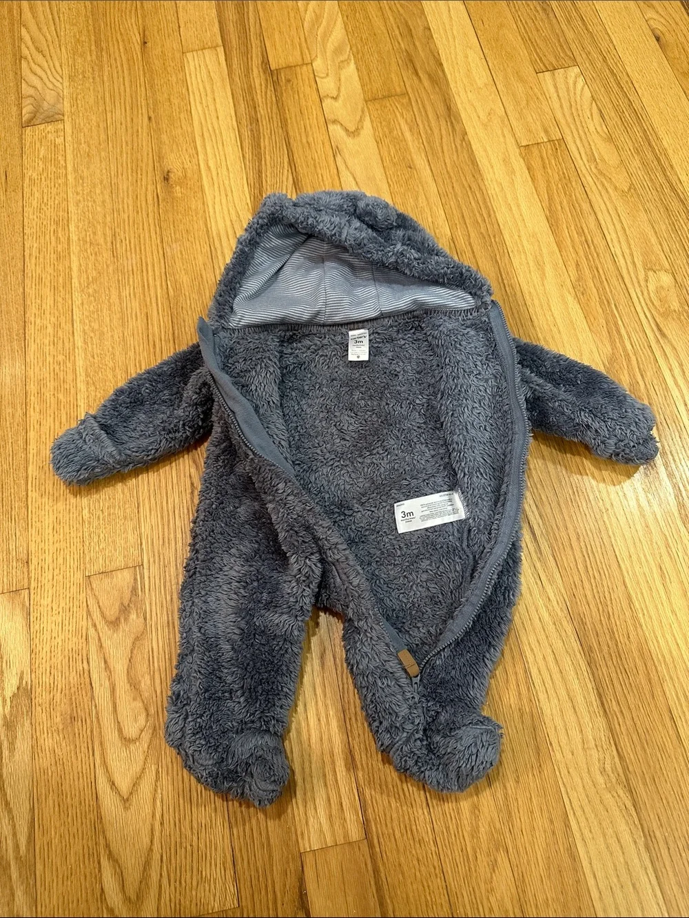 Carter’s Plush Gray Baby One-Piece Hooded Snowsuit 3 months